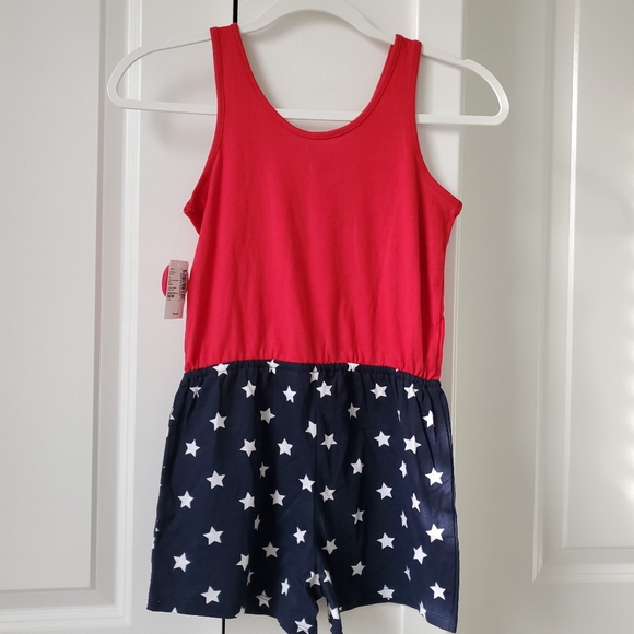 THE CHILDREN’S PLACE Red White Blue Sequined Flag Short Jumpsuit Girls 7/8 M - Picture 7 of 9